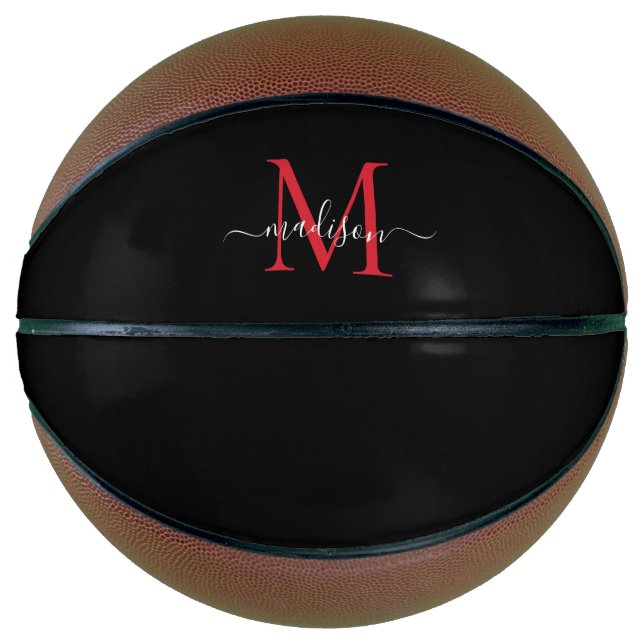 Ballon De Basket Monogramme rouge bordeaux noir Feminine Script fém (Devant)