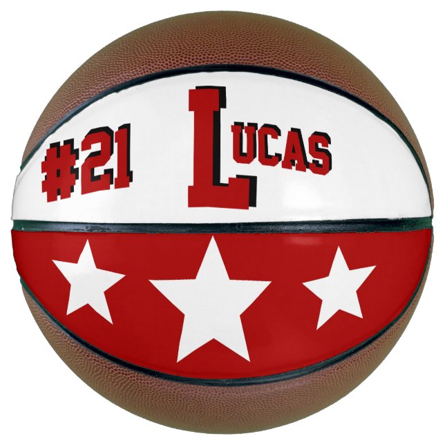 Ballon De Basket Monogramme rouge et blanc (Devant)