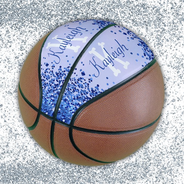 Ballon De Basket Monogramme simple en métal brossé bleu et Parties  (Créateur téléchargé)