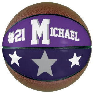 Ballon De Basket Monogramme violet, gris et blanc