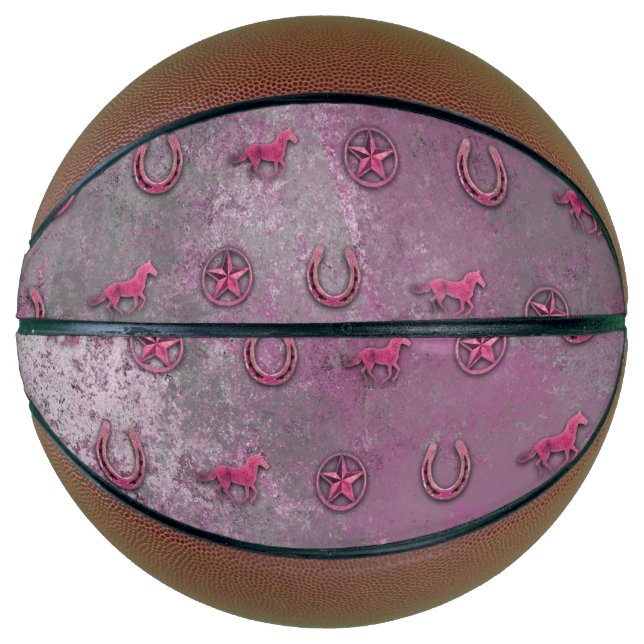 Ballon De Basket Motif de cheval (rose) (Devant)