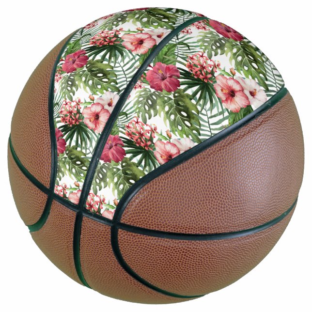 Ballon De Basket Motif de feuillage des fleurs d'hibiscus tropicaux (Incliné)