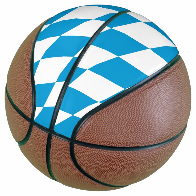 Ballon De Basket Motif Drapeau Diamant Bavière bleu et blanc (Incliné)