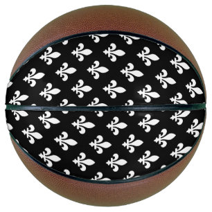 Ballon De Basket Motif Fleur de Lis, Royal Français, Blanc sur Noir