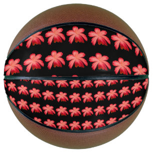 Ballon De Basket Motif floral aquarelle Fleur rouge sur fond noir