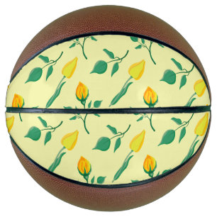 Ballon De Basket Motif floral avec rose jaune et fleurs de tulipe