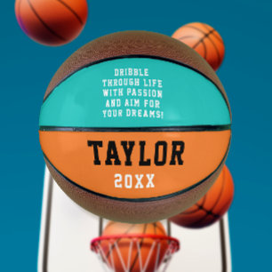 Ballon De Basket Motivation moderne Turquoise Orange Nom Typographi