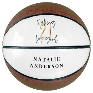 Ballon De Basket Noir et or 21e anniversaire script moderne design