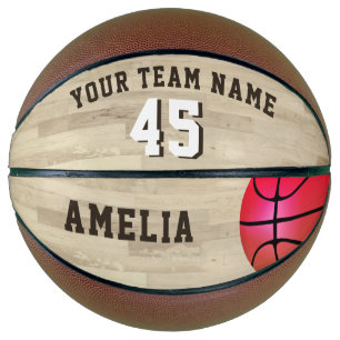Ballon De Basket Nom d'équipe personnalisé rose numéro plancher en