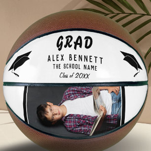 Ballon De Basket Nom du diplômé blanc moderne / Photo du diplôme