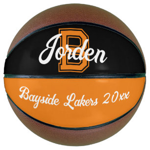 Ballon De Basket Nom du monogramme, initiale et équipe orange noire