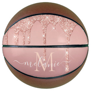 Ballon De Basket Nom du monogramme Rose texte Parties scintillant d
