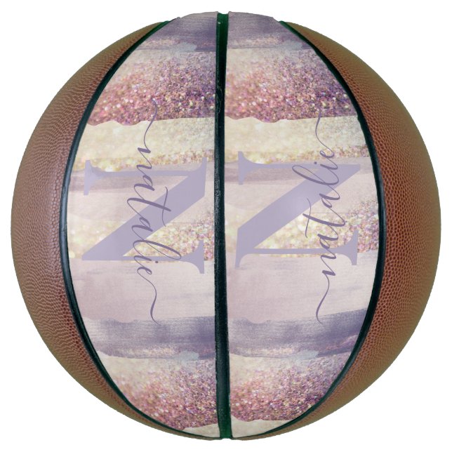 Ballon De Basket Nom initial de la parties scintillant rose pourpre (Vertical)