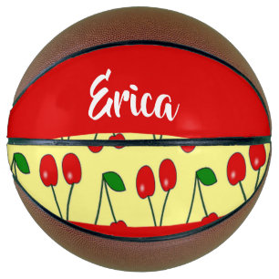 Ballon De Basket Nom personnalisé cerises rouges sur jaune
