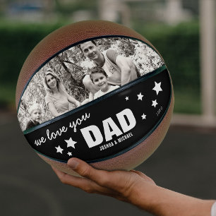Ballon De Basket Nous t'aimons papa Photo   Étoiles noires et blanc