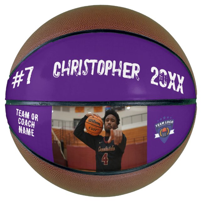 Ballon De Basket Numéro de lecteur photo personnalisé logo de l'équ (Devant)