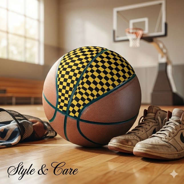 Ballon De Basket Or métallisé avec motif carré noir (Metallic Gold with Black Square Pattern Basketball)