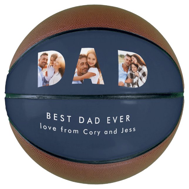 Ballon De Basket Papa multi photo typographie marine bleu moderne (Devant)