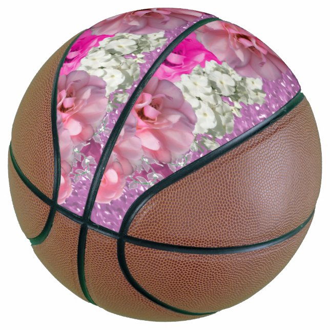 Ballon De Basket Parties scintillant rose Faux et basket-ball Fleur (Incliné)