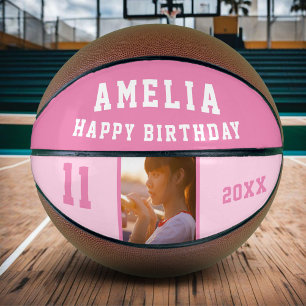 Ballon De Basket Photo de fille d'anniversaire heureuse rose