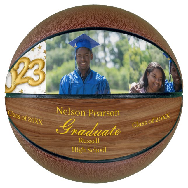 Ballon De Basket Photos de graduation personnalisées Nom or Basketb (Devant)