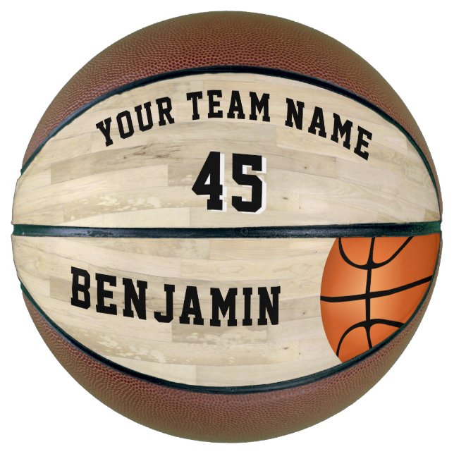 Ballon De Basket Plancher en bois avec nom d'équipe (Devant)