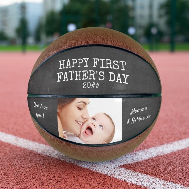 Ballon De Basket Première Fête des pères Chalkboard photo personnal (Créateur téléchargé)
