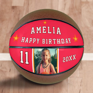 Ballon De Basket Red Happy Birthday Stars Player Photo