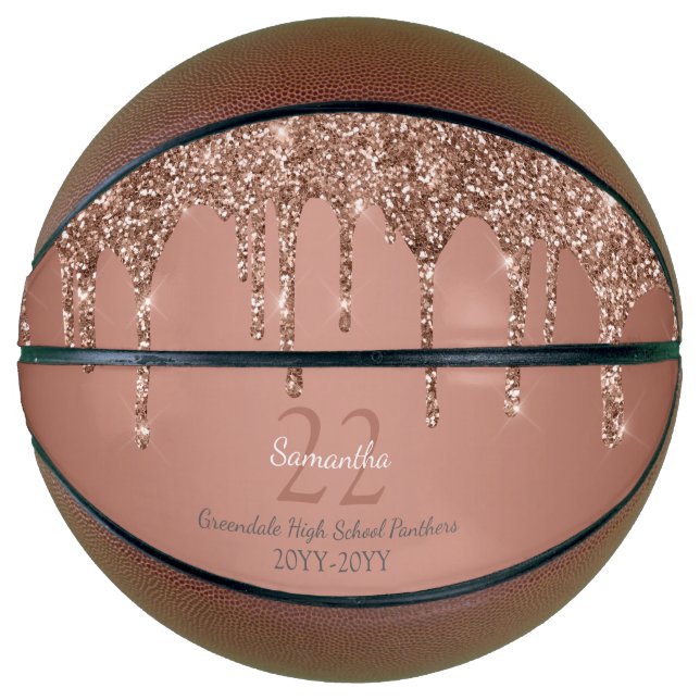 Ballon De Basket Rose Gold Parties scintillant Drives Nom Équipe Nu (Devant)