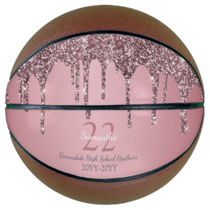 Ballon De Basket Rose Gold Rose Pailleté Drips Nom Équipe Numéro An