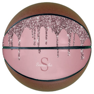 Ballon De Basket Rose Gold Rose Pailleté Glissades Étincelle Monogr