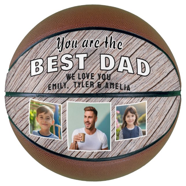 Ballon De Basket Rustic Wood Best Papa 3 Photo Collage Garde-photos (Devant)