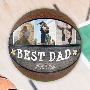 Ballon De Basket Rustic Wood Best Papa 3 Photo Collage Garde-photos