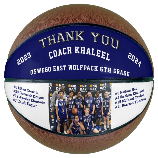 Ballon De Basket Special Order, Blue and White Coach Basketball, (Devant)