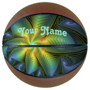 Ballon De Basket Star Abstrait bleu brillant Vert or Fractal Nom