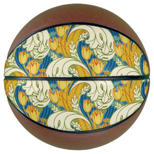 Ballon De Basket Style William Morris Tulp Tissu Floral sarcelle et
