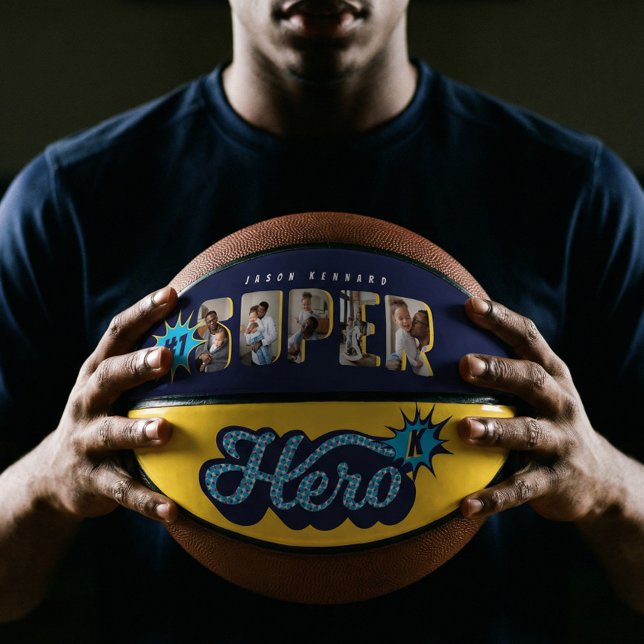 Ballon De Basket Superhero Comédie Livre #1 DAD Photo personnalisée (Personalized #1 Dad Superhero Photo Collage Father Basketball)