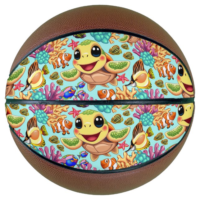 Ballon De Basket Tortue de mer Bébé heureux et mignonne personnage (Devant)