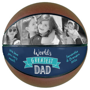 Ballon De Basket Turquoise Navy Mondes plus grands Papa Typographie