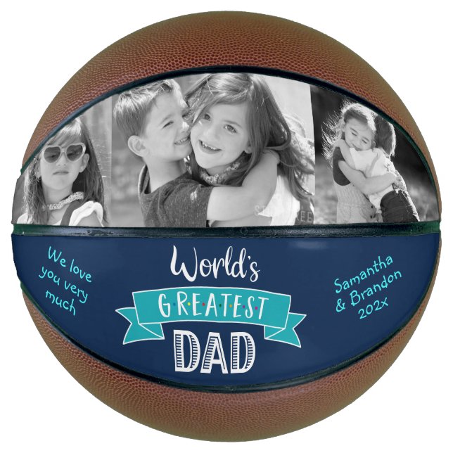 Ballon De Basket Turquoise Navy Mondes plus grands Papa Typographie (Devant)