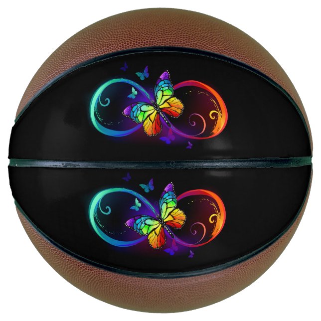 Ballon De Basket Vibrant infinity with rainbow butterfly on black (Devant)