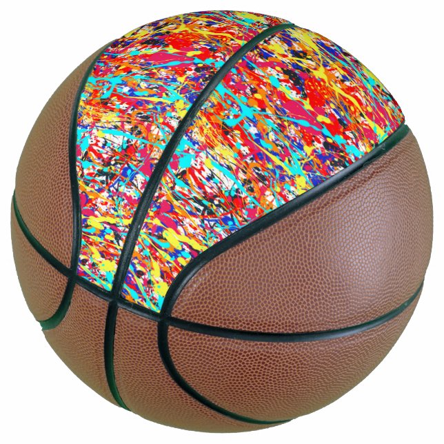 Ballon De Basket Vivid Paint Splatter Abstrait (Incliné)