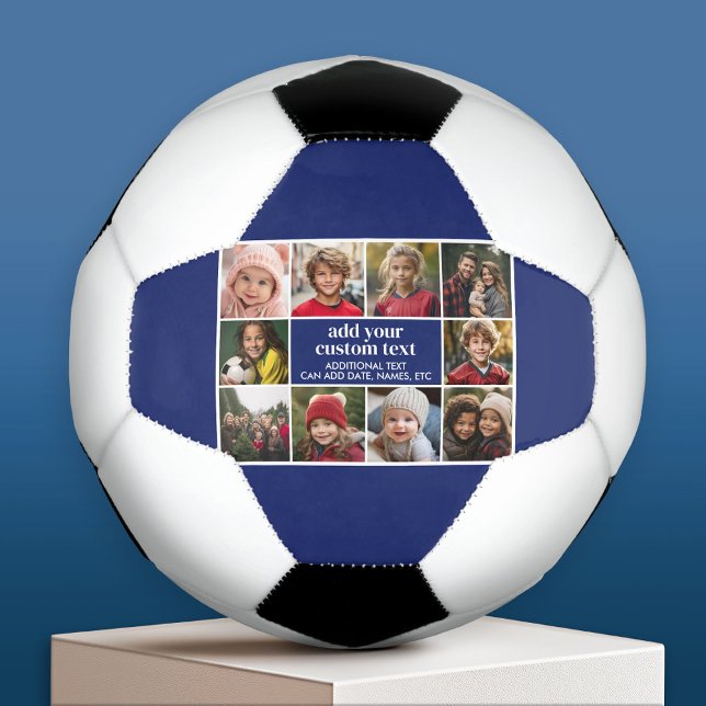 Ballon De Foot 10 Bordure photo avec centre de texte - bleu blanc (Custom Soccer Ball)
