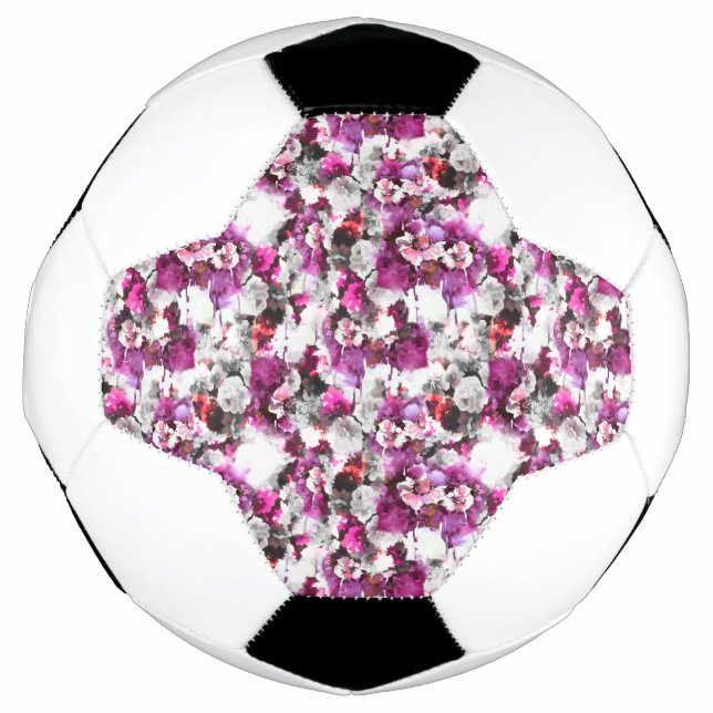 Ballon De Foot Aquarelle florale - Design abstrait rose et blanc (Devant)