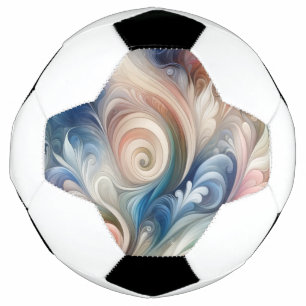 Ballon De Foot Aquarelle Imaginaire Floral Pastel Bleu & Crème
