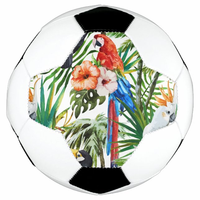 Ballon De Foot Aquarelle motif des oiseaux tropicaux et du feuill (Devant)