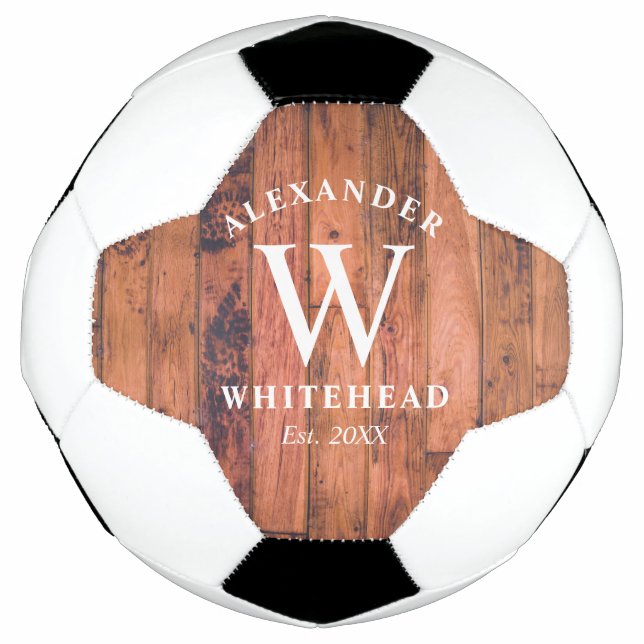Ballon De Foot Balle de soccer en bois de Monogramme rustique (Devant)
