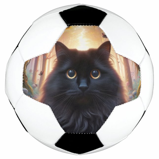 Ballon De Foot Belle Fluffy Chat Noir avec yeux or (Devant)