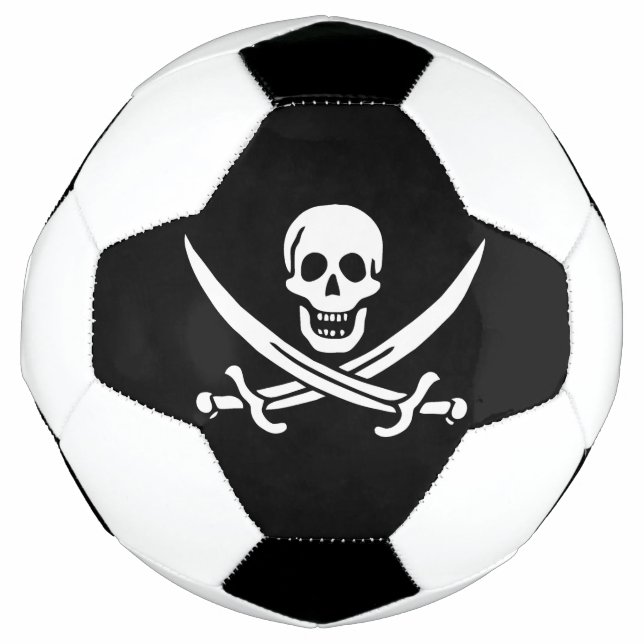 Ballon De Foot Blanc, Drapeau Pirate Calico Jack, Crâne & Cutlass (Devant)