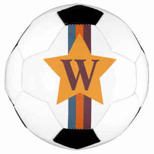Ballon De Foot Bleu orange rétro et monogramme personnalisé étoil